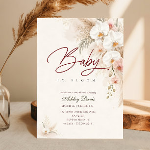 Convites Boho Chic Floral Orquídea Bebê em Flor Baby Shower