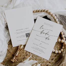 Convites Boho Chic Green e White QR Code Casamento Espanhol