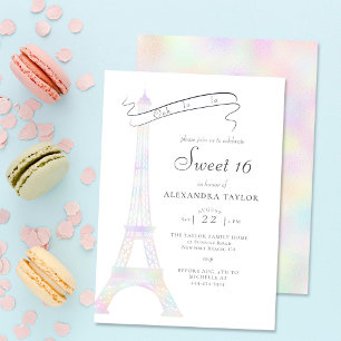 Convites Boho Chic Iridescent Eiffel Tower Paris Sweet 16