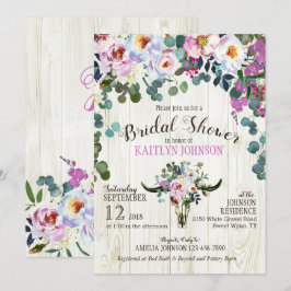 Convites Boho Chic Longhorn Cow Skull Chá de panela Floral