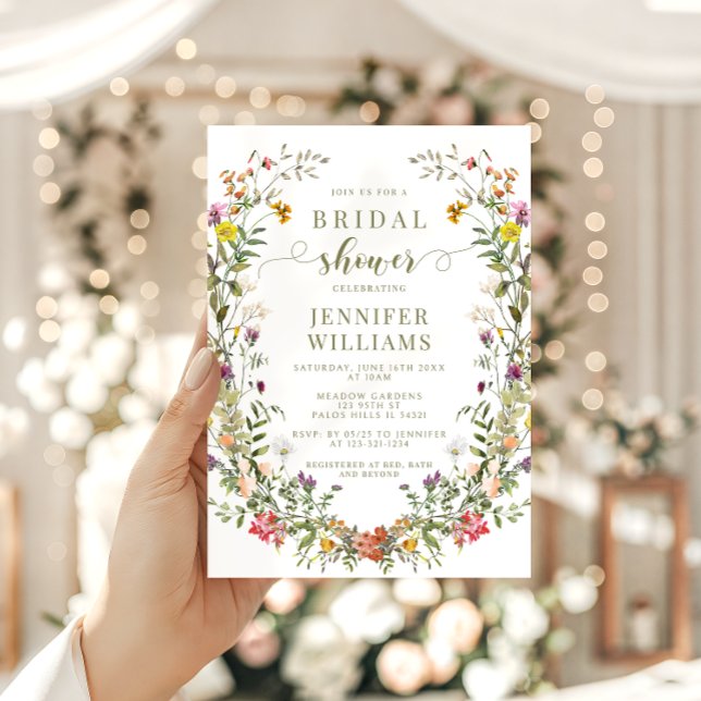 Convites Boho Chic Meadow Wildflower Wreath Bridal Shower (Criador carregado)