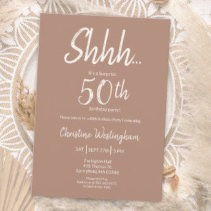 Convites Boho Chic Mocha Creme Surpresa Aniversário de 50 a