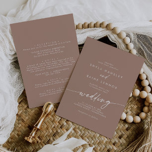 Convites Boho Chic Neutral Taupe Front and Back Weding