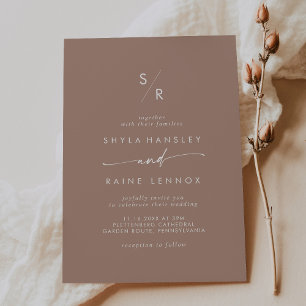Convites Boho Chic Neutral Taupe Monograma Casamento
