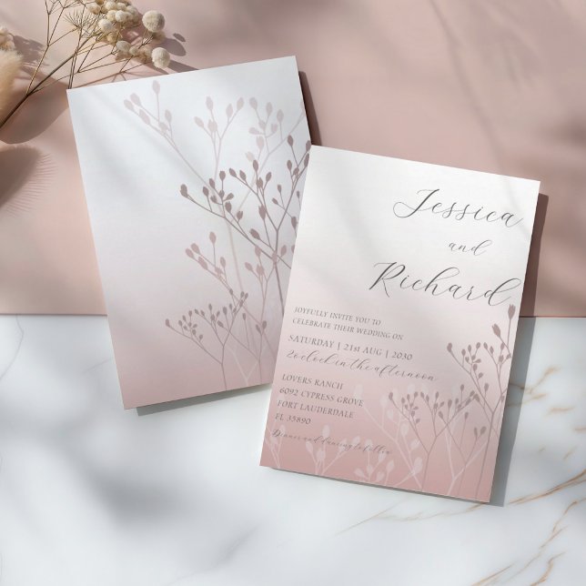 Convites Boho Chic Rosa Botânico Dourado (Criador carregado)