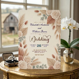 Convites Boho Chic Roses Pampas Grass Wedding