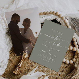 Convites Boho Chic Sage Foto Verde Casamento Espanhol