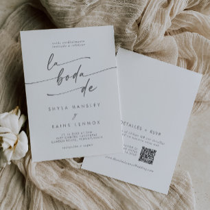 Convites Boho Chic Silver Cinza QR Código Casamento espanho