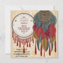 Convites Boho chic taselles, penas e nós casamento