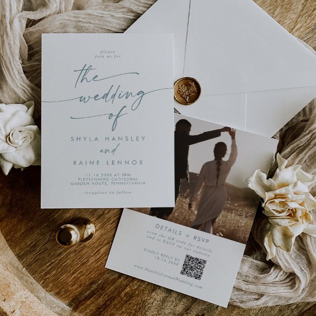 Convites Boho Chic Teal e White Photo Code Casamento (Criador carregado)