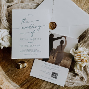 Convites Boho Chic Teal e White Photo Code Casamento