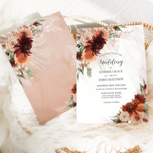 Convites Boho Chic Terracotta Floral Pampas Grass Casamento
