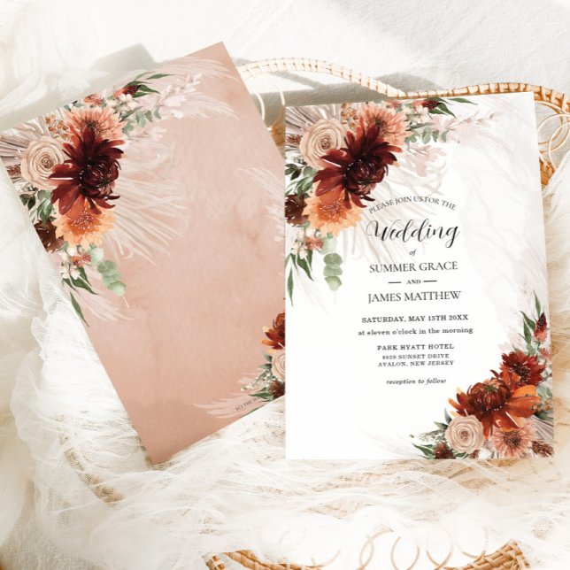 Convites Boho Chic Terracotta Floral Pampas Grass Casamento (Criador carregado)