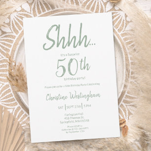Convites Boho Chic Verde Salvia Surpresa 50º Aniversário