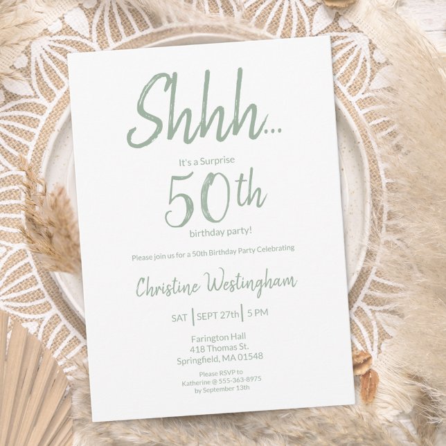 Convites Boho Chic Verde Salvia Surpresa 50º Aniversário (Criador carregado)