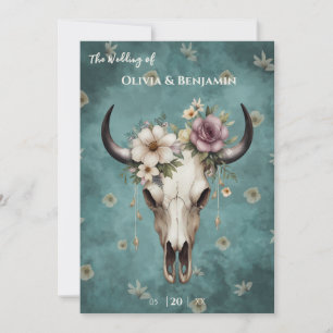 Convites Boho Chic Watercolor Vaca Floral Casamento Crânio