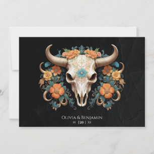 Convites Boho Chic Watercolor Vaca Floral Casamento Crânio