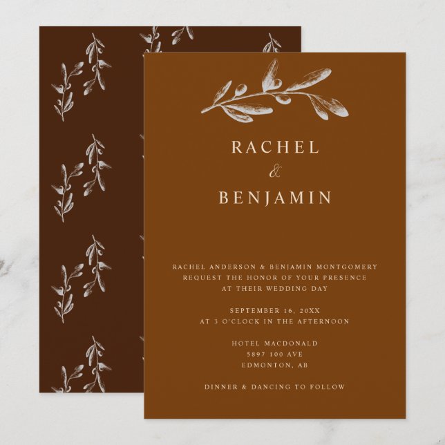 Convites Boho Chic Wedding Elegante Terracotta Botanical (Frente/Verso)