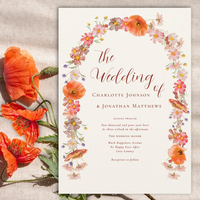 Convites Boho Chic Wildflower Casamento outono (Boho wildflower arch wedding invitation )