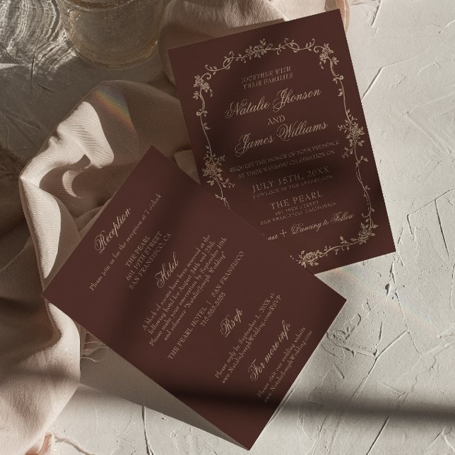 Convites Boho Chocolate Marrom Floral Tudo Em Um Casamento (Criador carregado)
