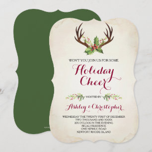 Convites Boho Christmas Invite ~ Rustic Deer Antler