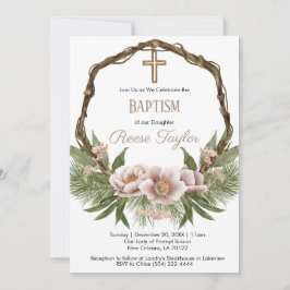 Convites Boho Christmas Wooden Wreath Baptism