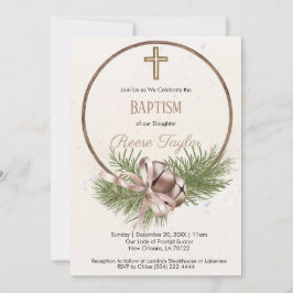 Convites Boho Christmas Wooden Wreath Baptism