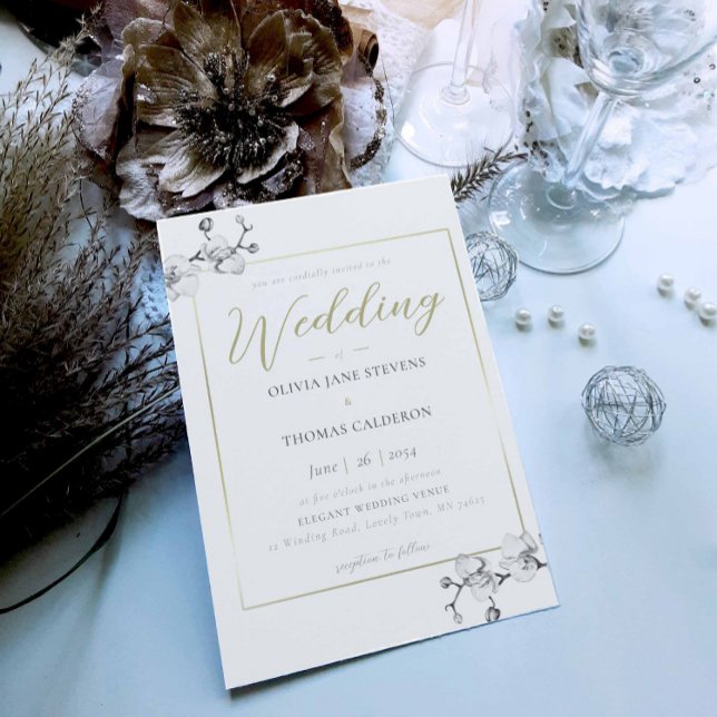 Convites Boho Clássico Quadro Negro Dourado Casamento Orquí (Criador carregado)