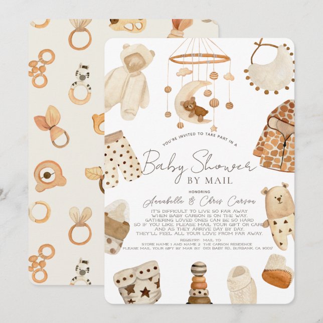 Convites Boho Clothes Nursery Chá de fraldas por Correio (Frente/Verso)