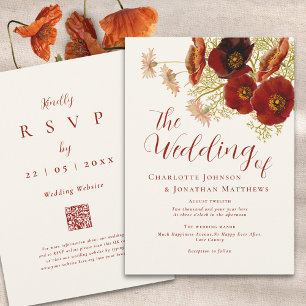Convites Boho Código QR de Casamento de Flores Silvestres d