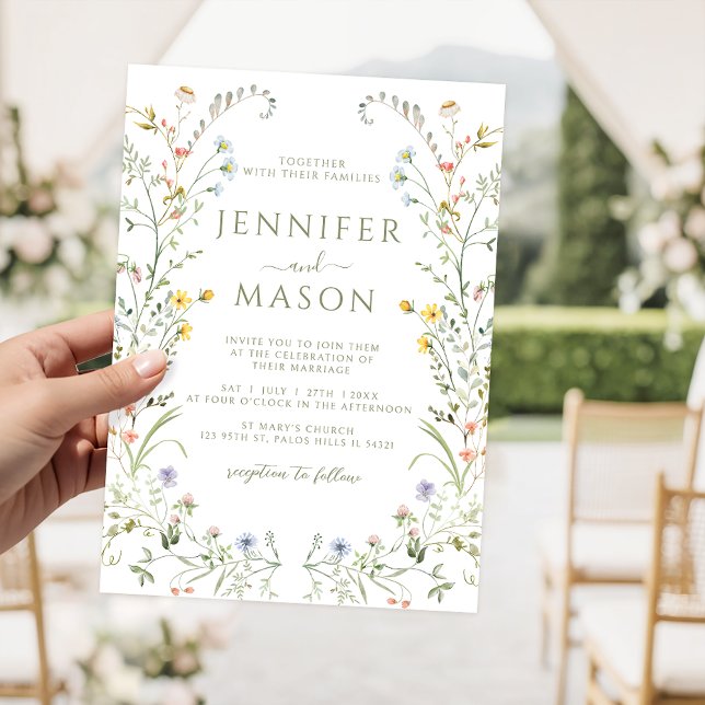 Convites Boho Colorful Meadow Wildflower Wreath Casamento (Criador carregado)