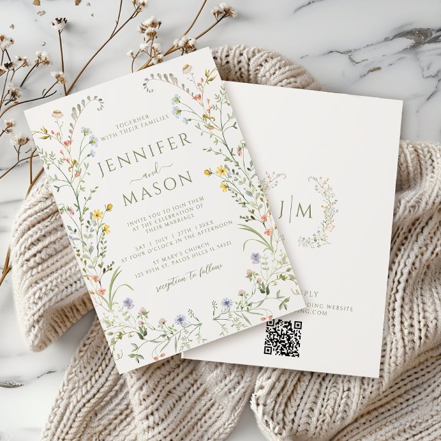 Convites Boho Colorful Meadow Wildflower Wreath Casamento (Criador carregado)