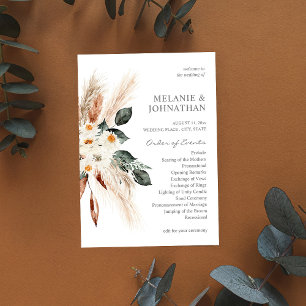 Convites Boho Copper Pampas, Programa de Cerimônia Floral d