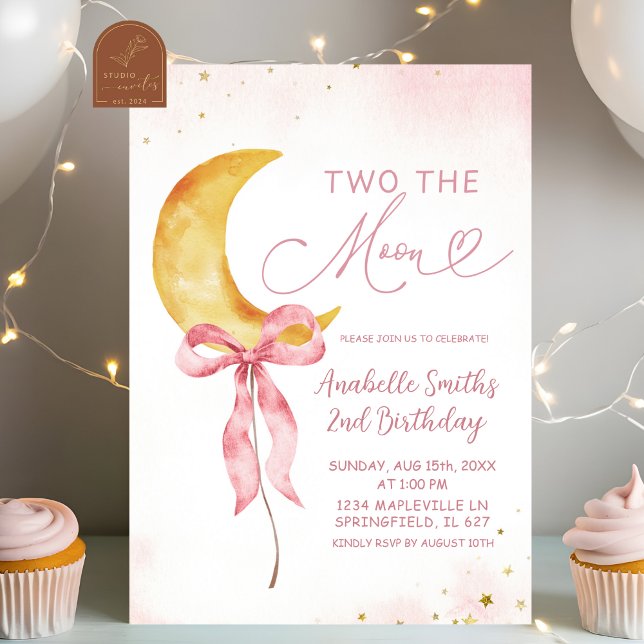 Convites Boho Coquette Lua Rosa Menina Boho 2º Aniversário (Criador carregado)