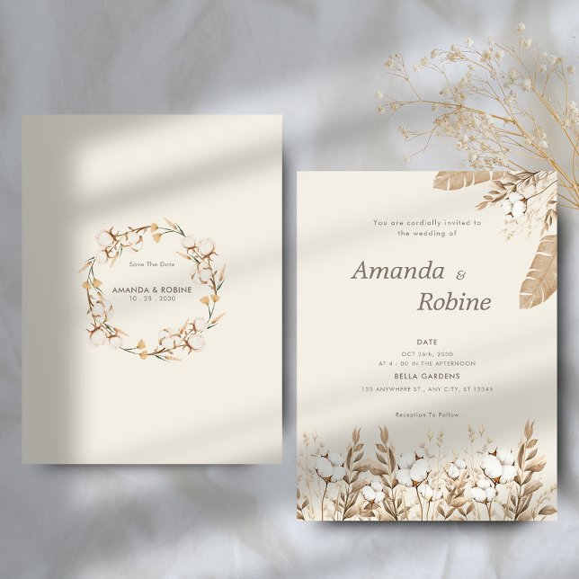 Convites Boho Cotton Floral Invitation (Criador carregado)