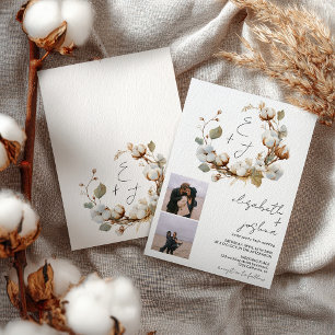 Convites Boho Cotton Wreath Foto Rustic Initials Casamento