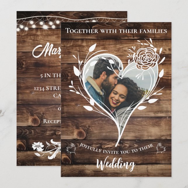 Convites Boho Country Rustic Wood Photo WeddIng (Frente/Verso)