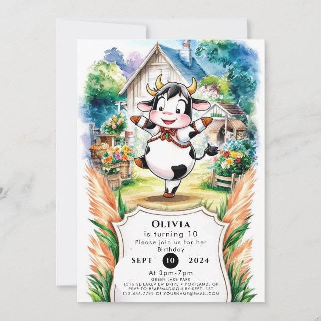 Convites Boho Cow Aniversário Encantado (Frente)