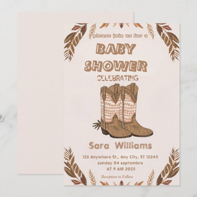 Convites Boho Cowboy Boots baby shower invitation (Frente/Verso)