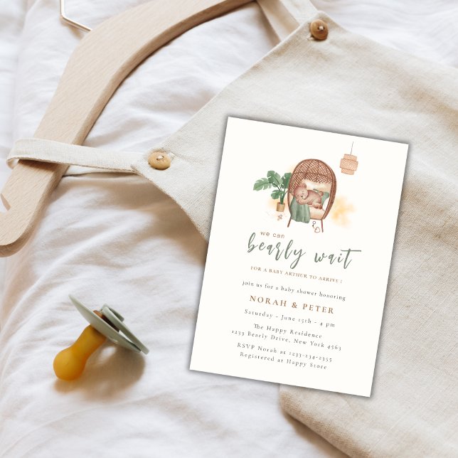 Convites Boho Cozy Teddy Bear Sleep Chá de fraldas (Boho Cozy Teddy Bear Sleep Baby Shower Invitation)