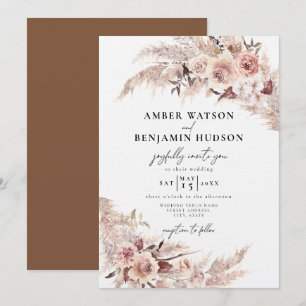 Convites Boho Cream Beige Pampas Grass Casamento Floral