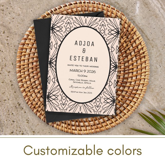 Convites Boho Cream e Black Tribal Pateado (Criador carregado)