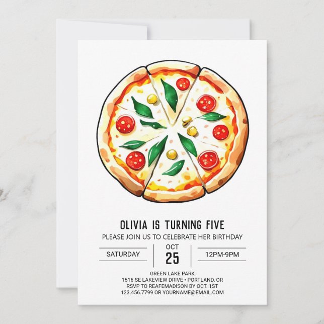 Convites Boho Custom Pizza Birthday (Frente)