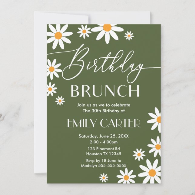 Convites Boho Daisies Birthday Brunch Party Invitation  (Frente)