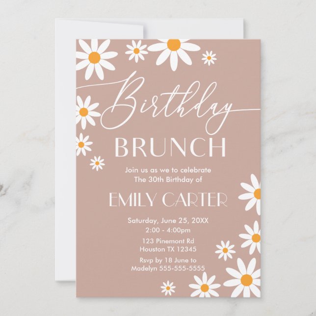 Convites Boho Daisies Birthday Brunch Party Invitation (Frente)