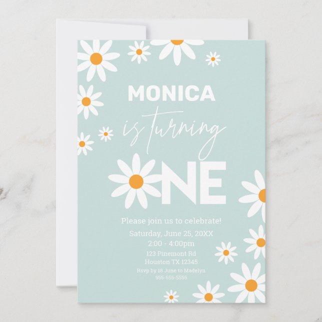 Convites Boho Daisies One Birthday Party invitation (Frente)