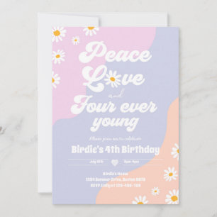 Convites Boho Daisy 4º Aniversário Paz Ama Quatro Nunca J