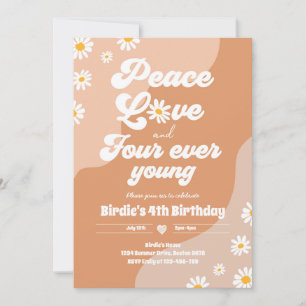 Convites Boho Daisy 4º Aniversário Paz Ama Quatro Nunca Jov