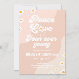 Convites Boho Daisy 4º Aniversário Paz Ama Quatro Nunca Jov