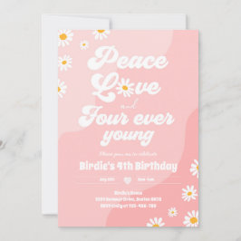 Convites Boho Daisy 4º Aniversário Paz Ama Quatro Nunca Jov